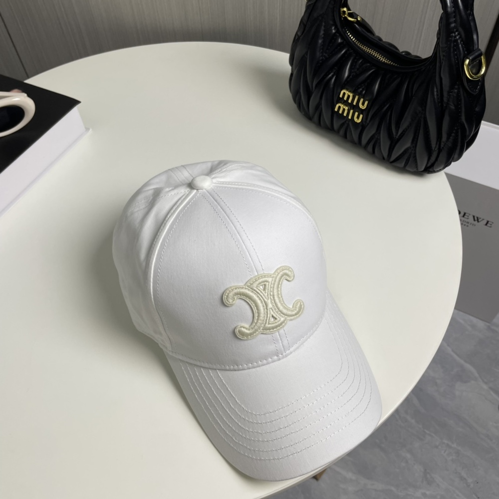 🤍Celine White Triomphe Embroidered Adjustable Cotton Baseball Cap